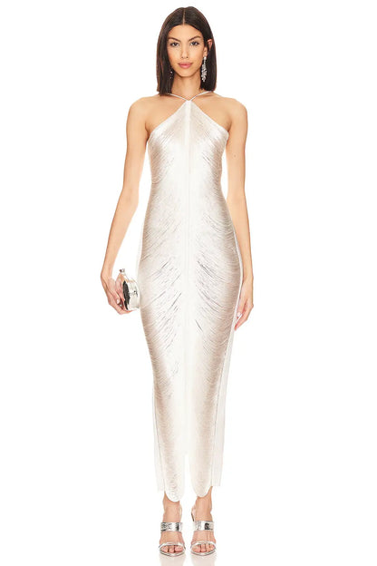 Halter Neck Metallic Fringe Dress