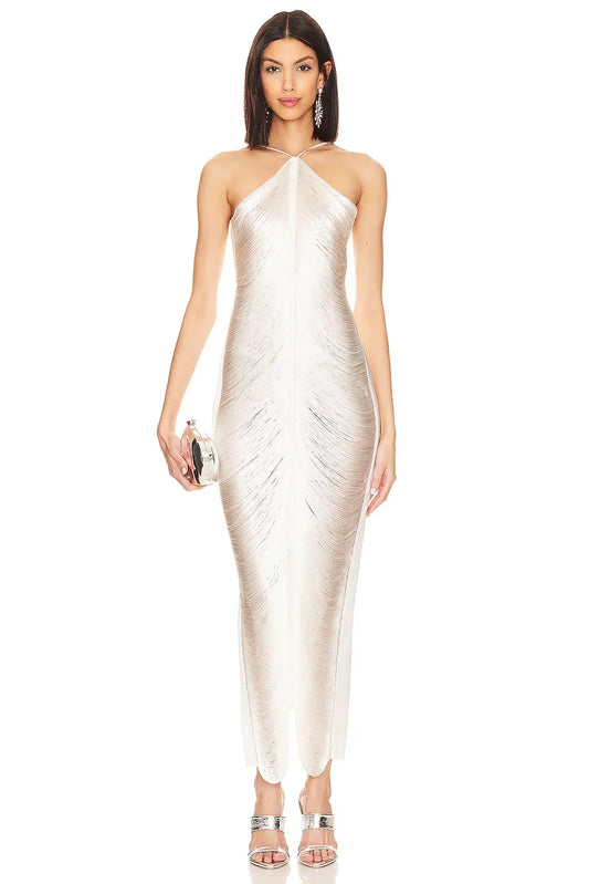 Halter Neck Metallic Fringe Dress