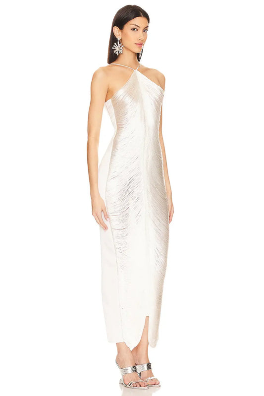 Halter Neck Metallic Fringe Dress
