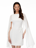 Draped Boat-Neck Sleeveless 3D Floral-Waist Mini Dress