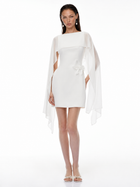 Draped Boat-Neck Sleeveless 3D Floral-Waist Mini Dress