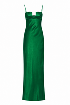 Spaghetti Strap Deconstructed-Bust Backless Acetate Satin/ Mulberry Silk Green Evening Gown