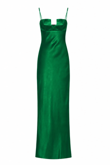 Spaghetti Strap Deconstructed-Bust Backless Acetate Satin/ Mulberry Silk Green Evening Gown