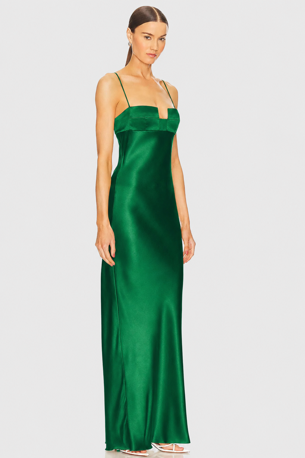 Spaghetti Strap Deconstructed-Bust Backless Acetate Satin/ Mulberry Silk Green Evening Gown