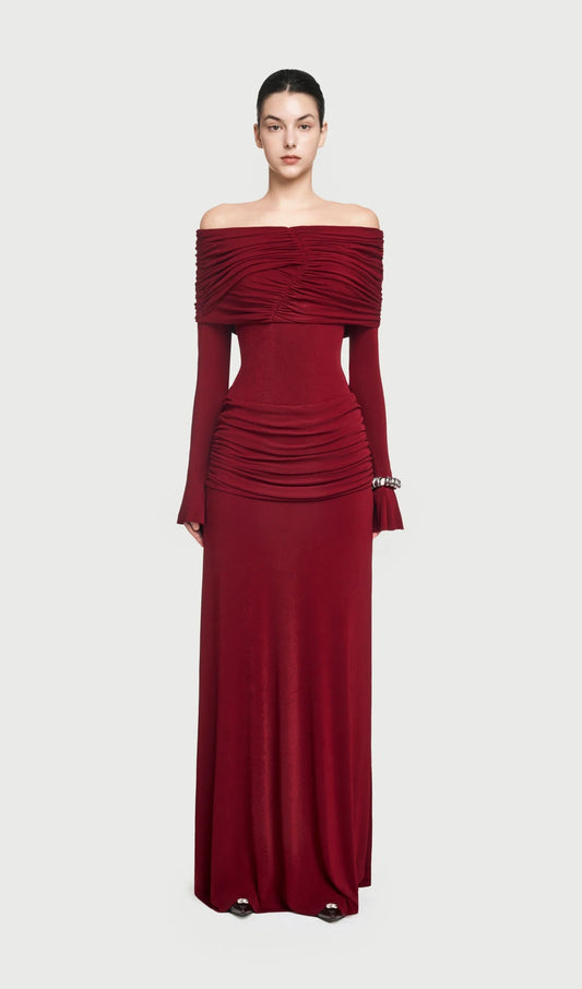 Jersey Draped Off-shoulder Maxi Dress