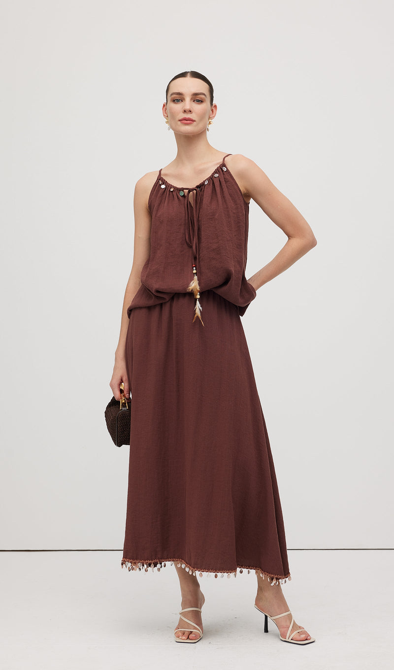 Cotton And Linen Lace Up Midi Skirt Sets