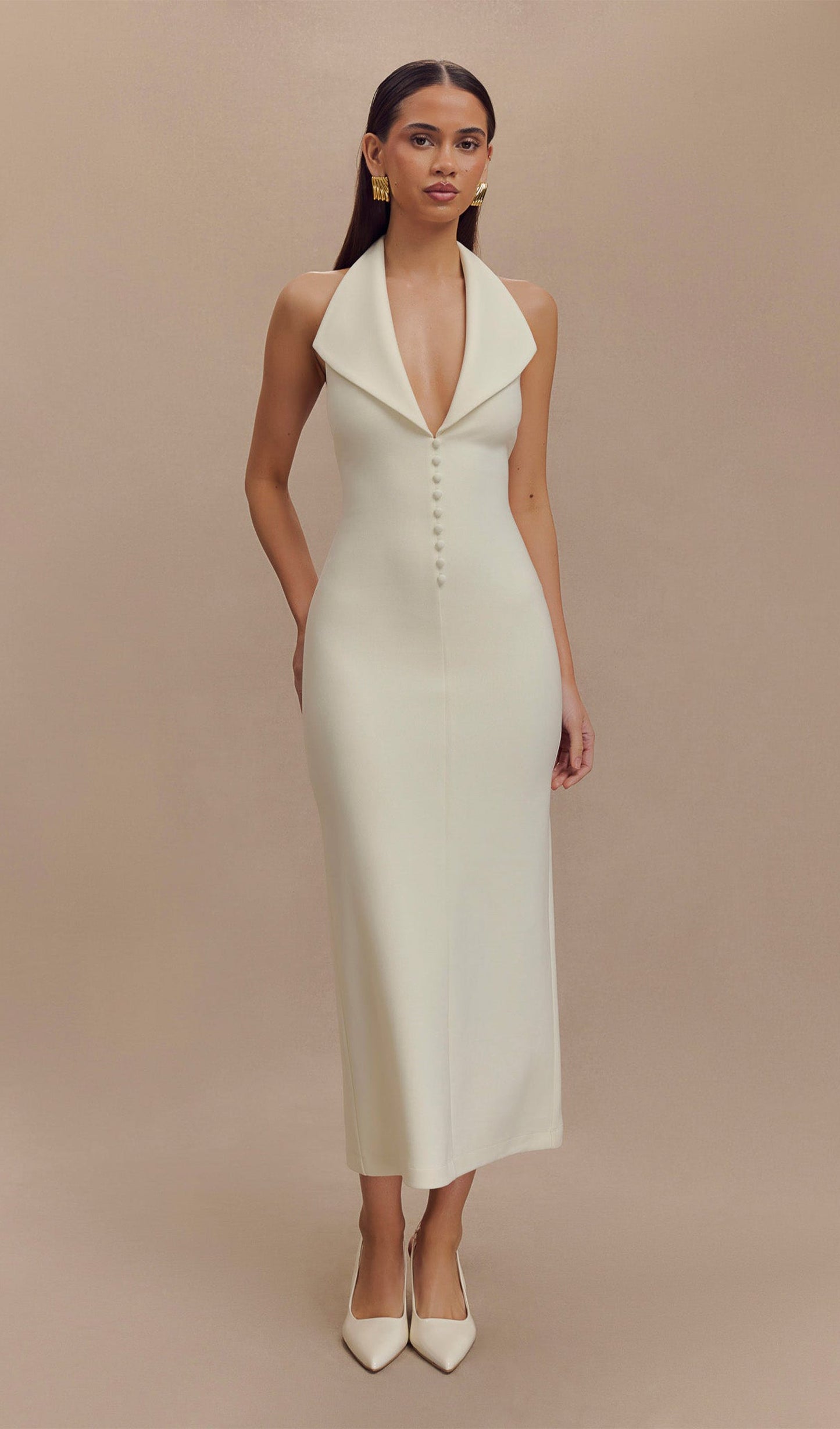 Crepe Halter Midi Dress