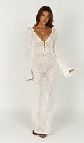 Crochet Fishtail Flare Sleeve Maxi Dress
