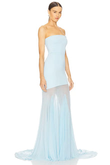 Strapless Bodycon Mesh Paneling Maxi Dres – Elegant Party & Evening Wear