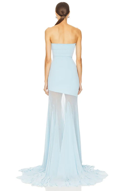 Strapless Bodycon Mesh Paneling Maxi Dres – Elegant Party & Evening Wear