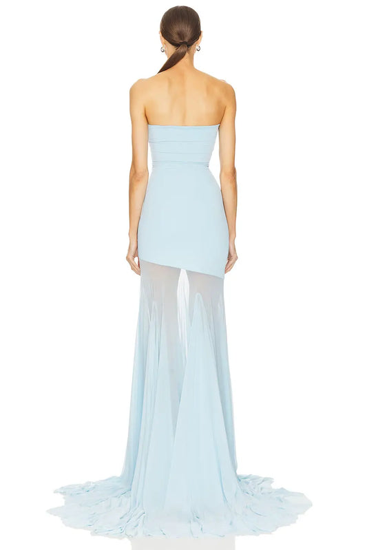 Strapless Bodycon Mesh Paneling Maxi Dres – Elegant Party & Evening Wear