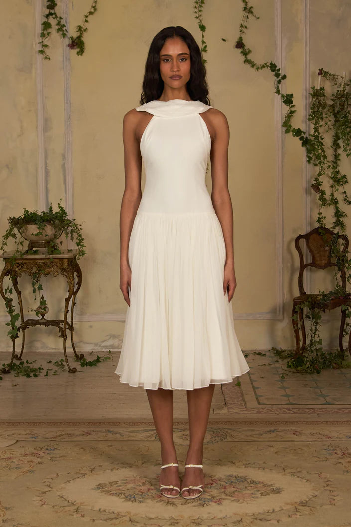 Scarf-Style Sleeveless Backless Spaghetti Strap Chiffon-Panel Dress