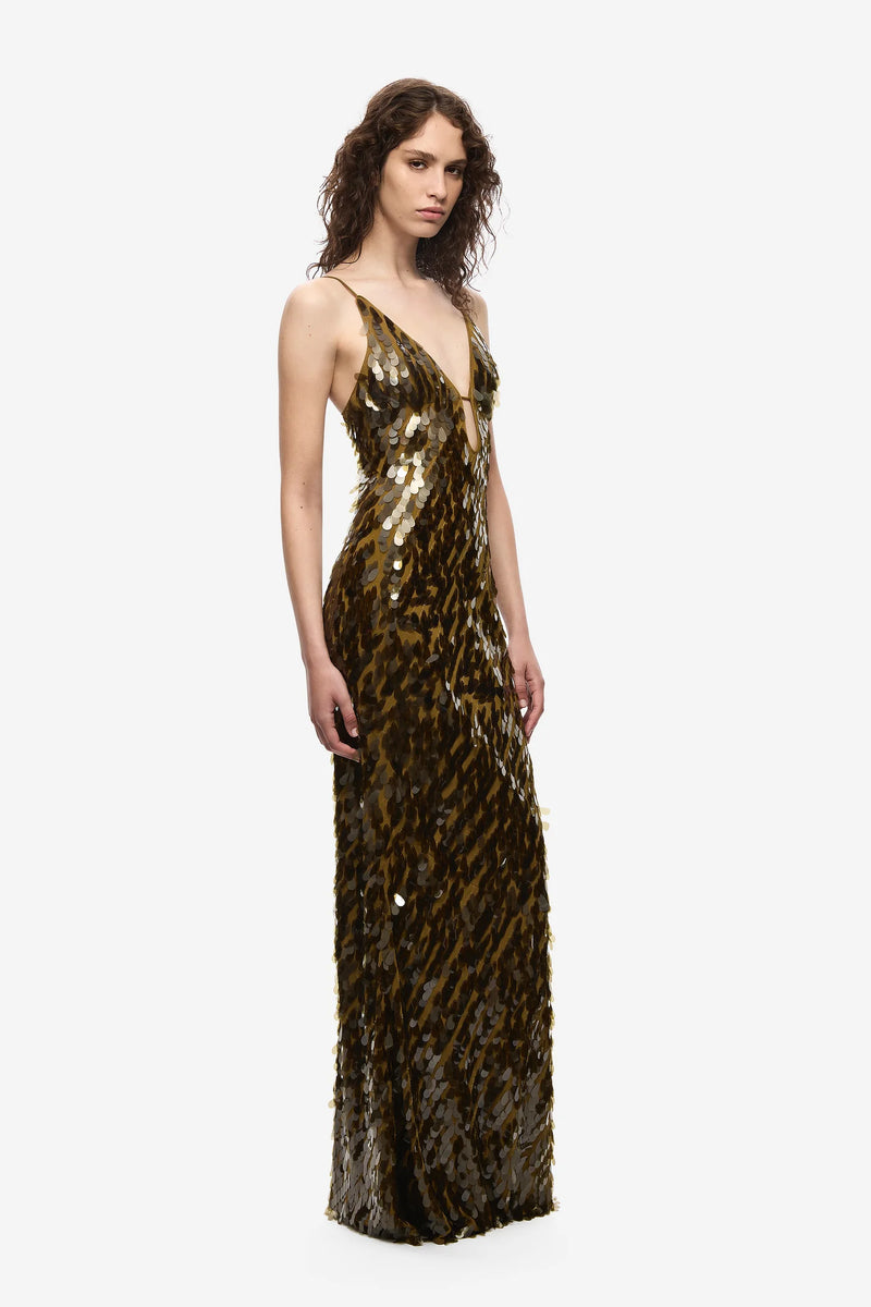 Spaghetti Strap Deep-V Sequin Dress
