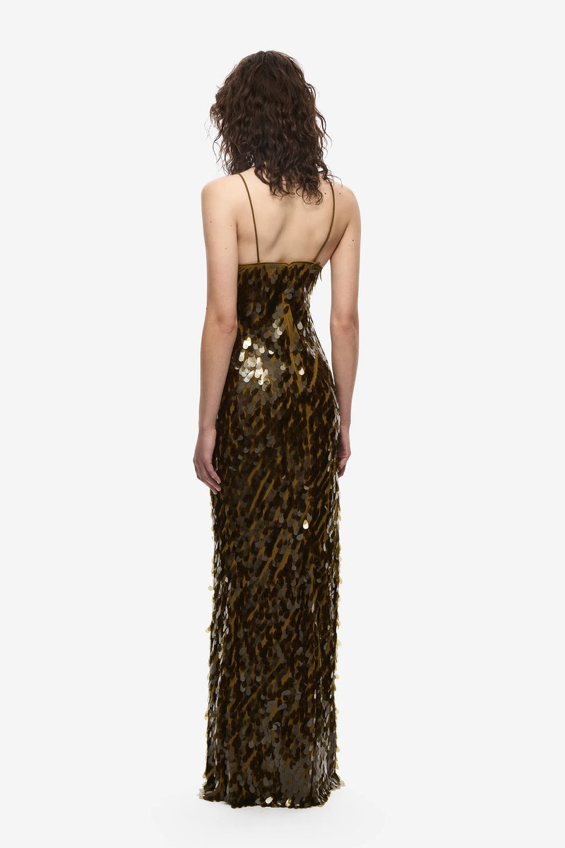 Spaghetti Strap Deep-V Sequin Dress