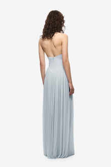 Halter V-Neck Curved-Seam Mesh-Panel Dress