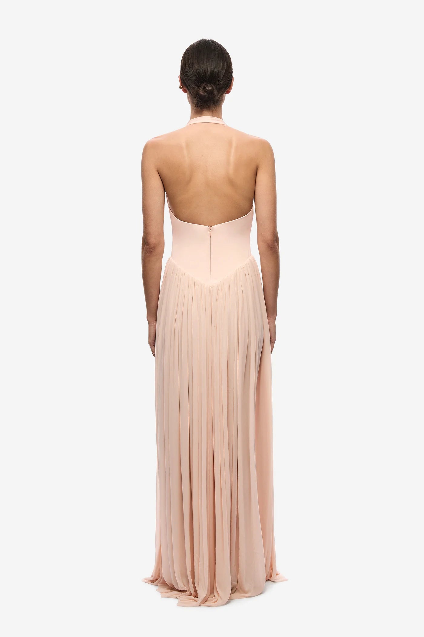 Halter V-Neck Curved-Seam Mesh-Panel Dress