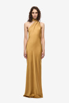 One-Shoulder Sash Backless Satin Dress