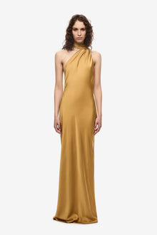 One-Shoulder Sash Backless Satin Dress