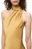 One-Shoulder Sash Backless Satin Dress