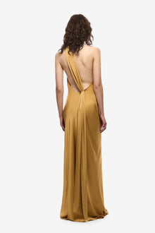 One-Shoulder Sash Backless Satin Dress