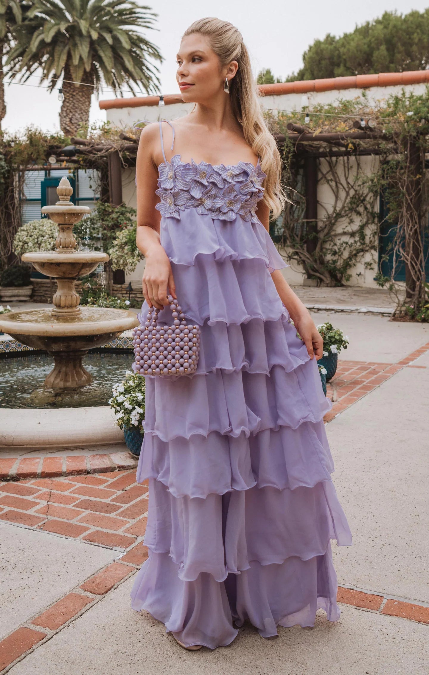 Spaghetti Strap 3D Floral Tiered Dress