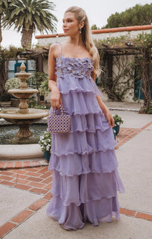 Spaghetti Strap 3D Floral Tiered Dress
