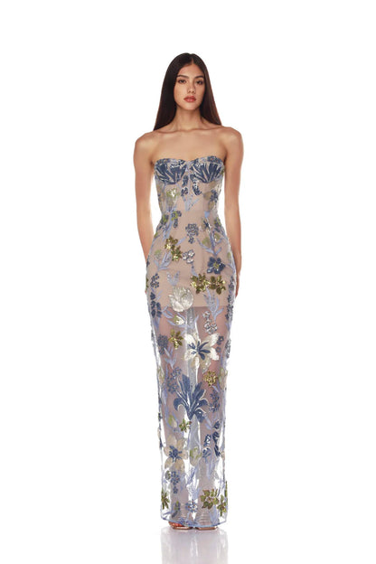 Dahlia Baby Blue Multi Maxi Dress