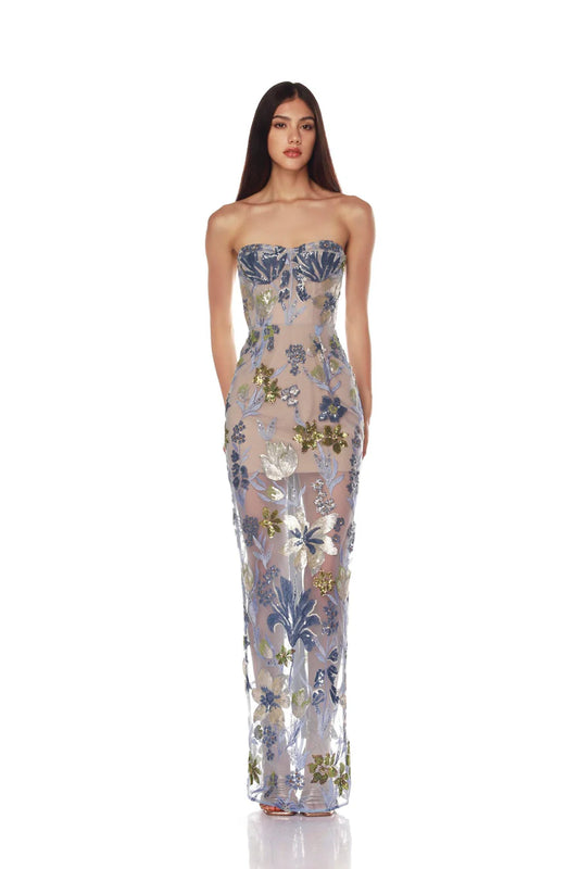 Dahlia Baby Blue Multi Maxi Dress