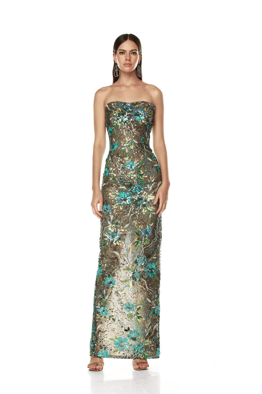 Dahlia Teal Multi Maxi Dress