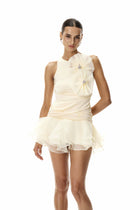 Sleeveless Cutout Mini Dress with 3D Floral Appliqué