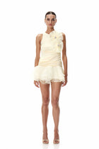 Sleeveless Cutout Mini Dress with 3D Floral Appliqué