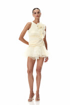 Sleeveless Cutout Mini Dress with 3D Floral Appliqué