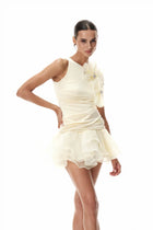 Sleeveless Cutout Mini Dress with 3D Floral Appliqué