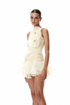Sleeveless Cutout Mini Dress with 3D Floral Appliqué