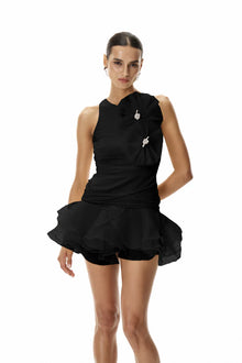 Sleeveless Cutout Mini Dress with 3D Floral Appliqué
