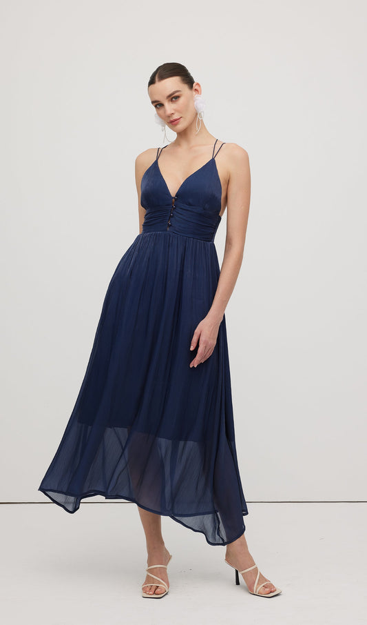 Deep V Neckline Open Back Midi Dress