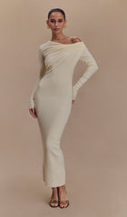 Draped Twist Knit Midi Dress