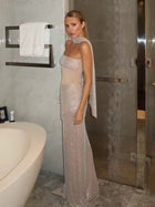 Scarf-Style Bandeau Mesh Rhinestone Waist Cut-Out Dress