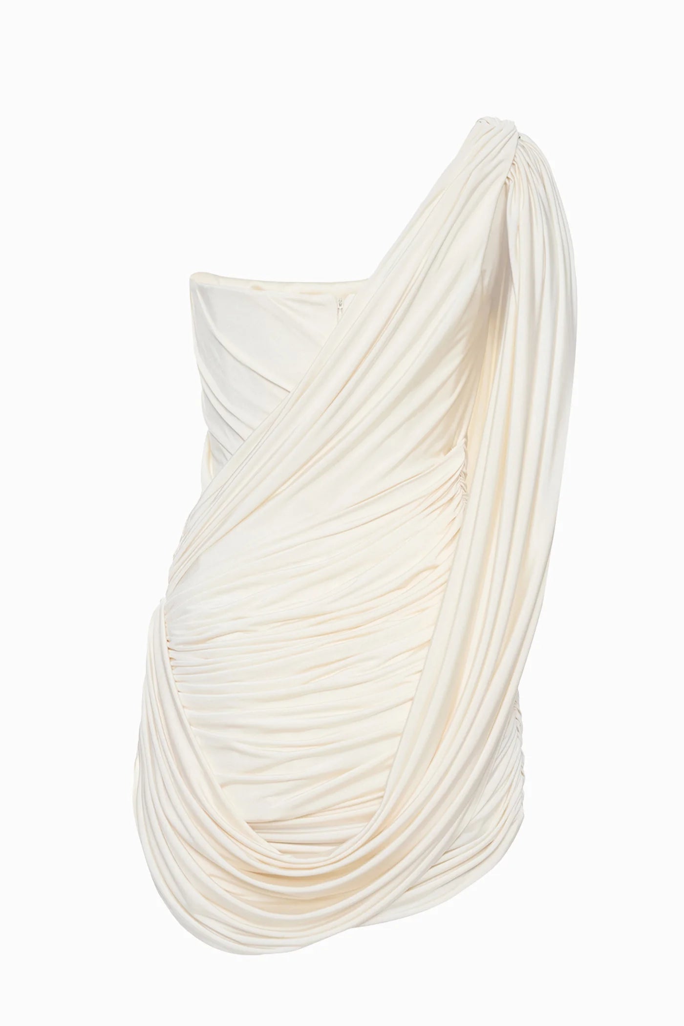 One-Shoulder Bandeau-Style Ruched Mini White Evening Dress