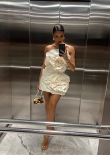 Strapless 3D Flower Mini Dress