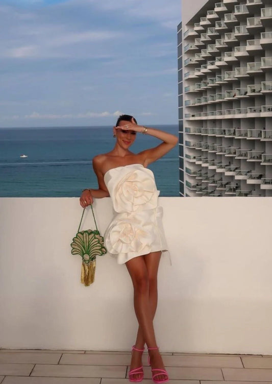 Strapless 3D Flower Mini Dress