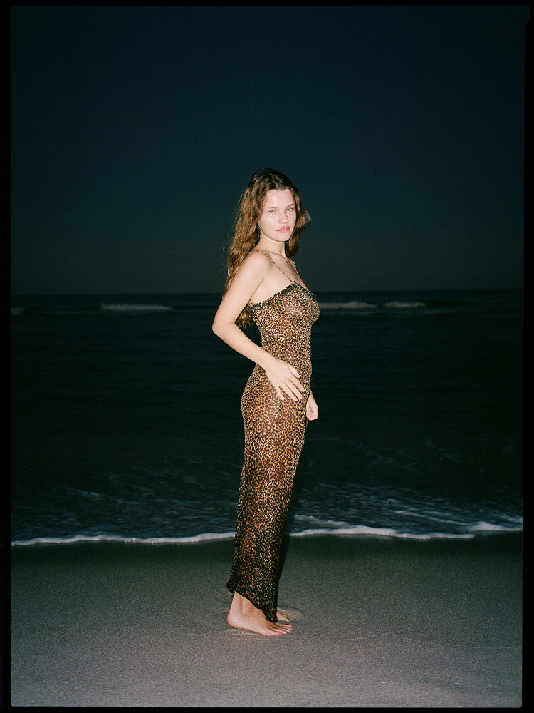 Spaghetti Strap Printed Mesh Dress