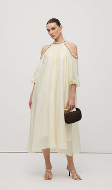 Embroidered Off Shoulder Midi Dress