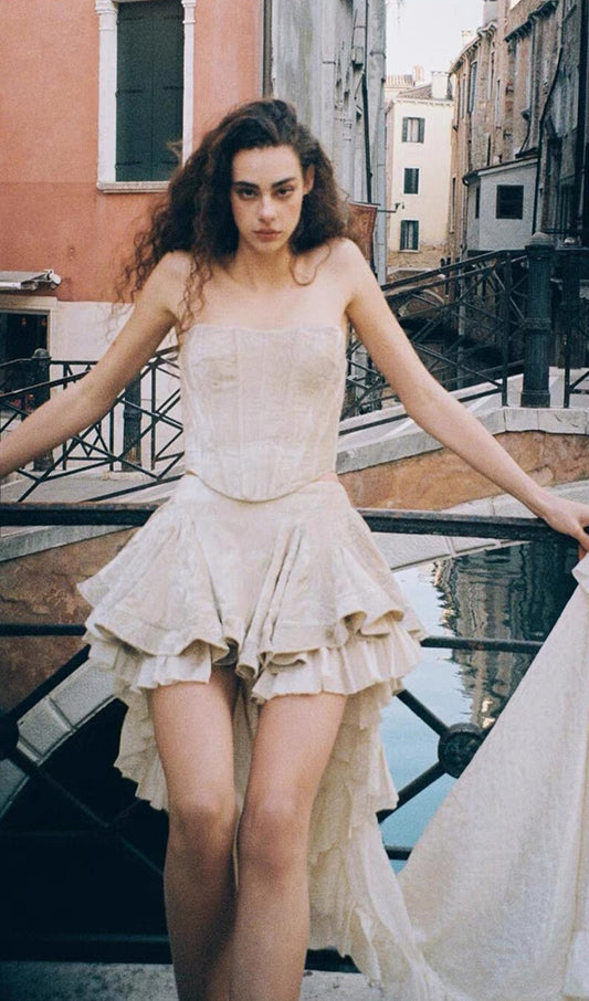 Embroidered Velvet Fishbone Train Skirt Sets