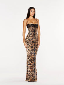 Spaghetti Strap Lace-Trim Sequin Leopard Bodycon Mermaid Dress