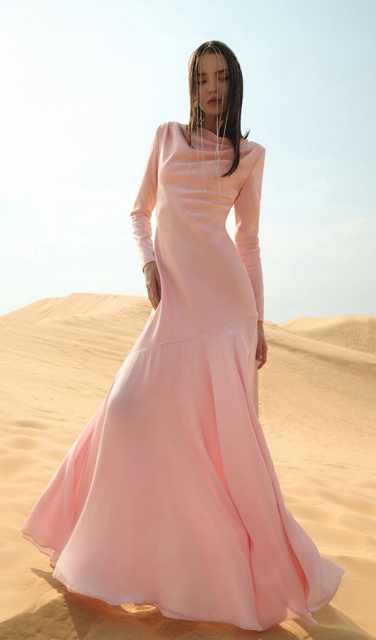 Fitted Satin With Rhinestones Maxi Dress