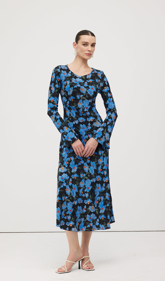 Floral Print Silk Midi Dress