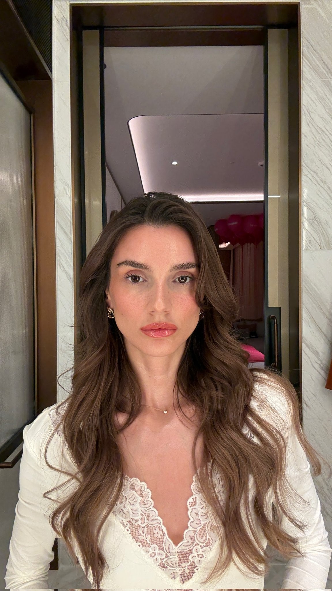 V-Neck Long-Sleeve Lace-Panel Waist-Drape Knit Dress