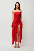 Strapless Waist Twist Front Slit Dress
