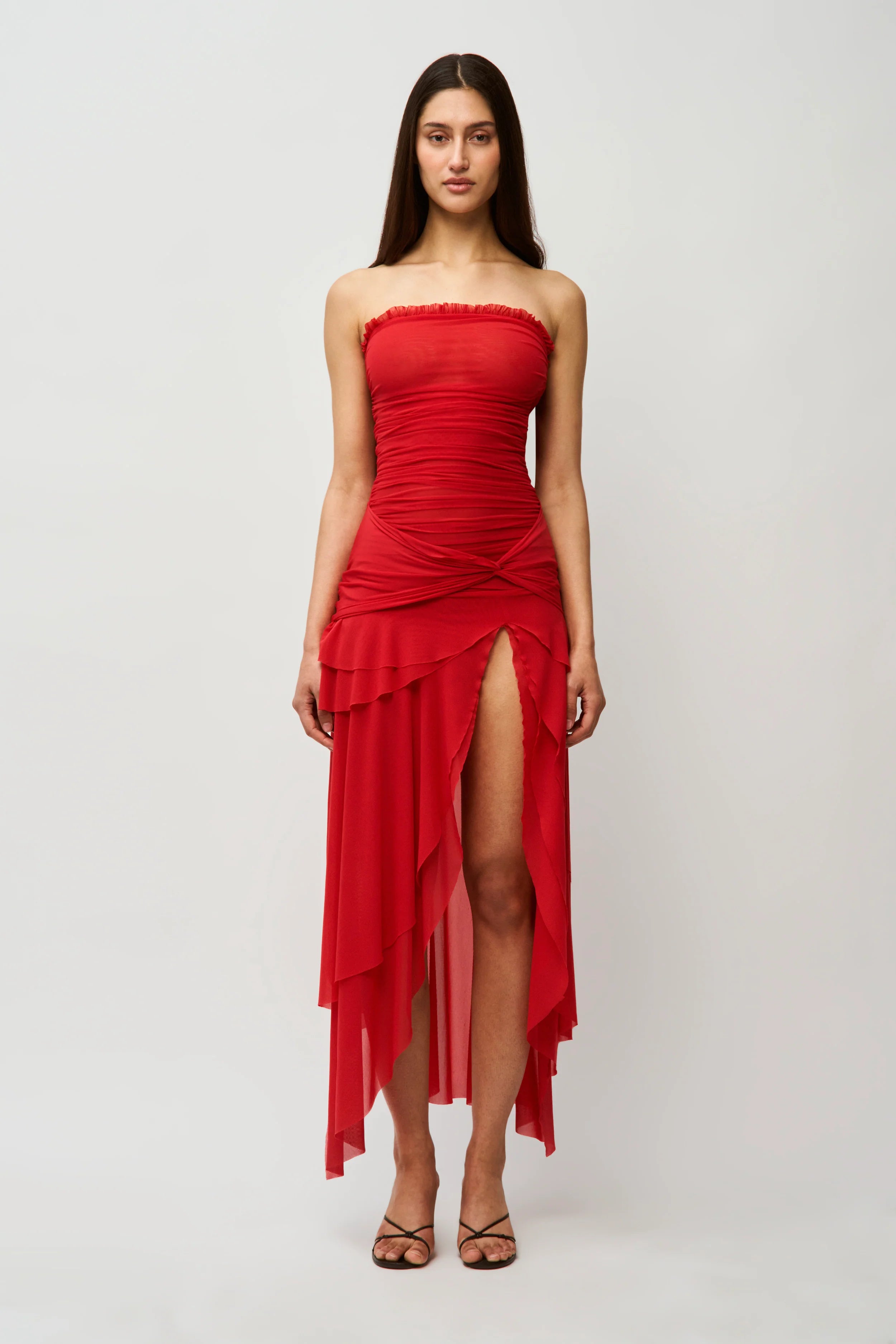 Strapless Waist Twist Front Slit Dress